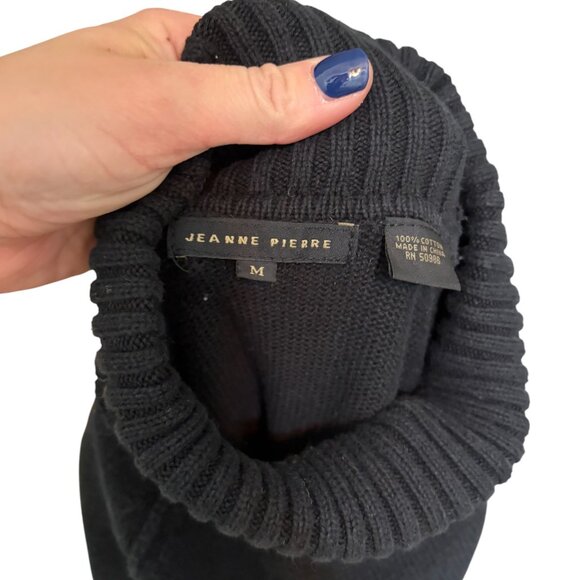 Jeanne Pierre Sweater Black Cotton Turtleneck Preppy Classic Cozy Womens M - Picture 3 of 3